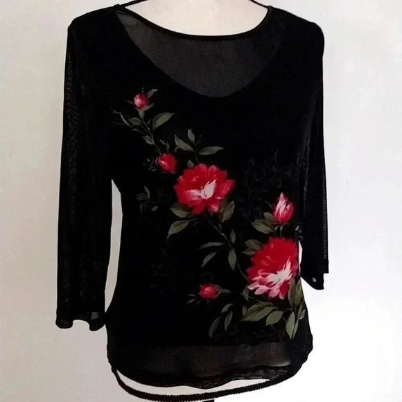 Emma James Floral Semi Sheer Black Top - Picture 11 of 11